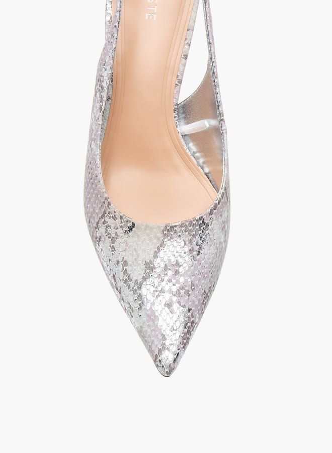 Celeste Womens Textured Slingback Shoes With Flared Heels  - Image 4