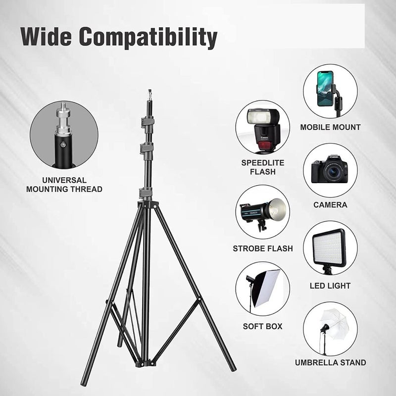 Dyazo 6 Feet Height Adjustable Aluminum Alloy Portable Light Stand for Ring Light 2.5 ft -6 ft Maximum Load Capacity 2 kgs (Black) - Image 2