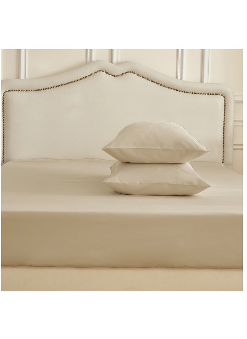 Donetella - Bedding Fitted Sheet Set 3-Pcs King Size Solid Soft & Silky Extra Deep Cooling Bed Sheet Brushed MIcrofiber , Beige - Image 1