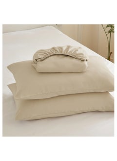 Donetella Bedding Fitted Sheet Set 3-Pcs King Size Solid Soft & Silky Extra Deep Cooling Bed Sheet Brushed MIcrofiber , Beige  - Image 4