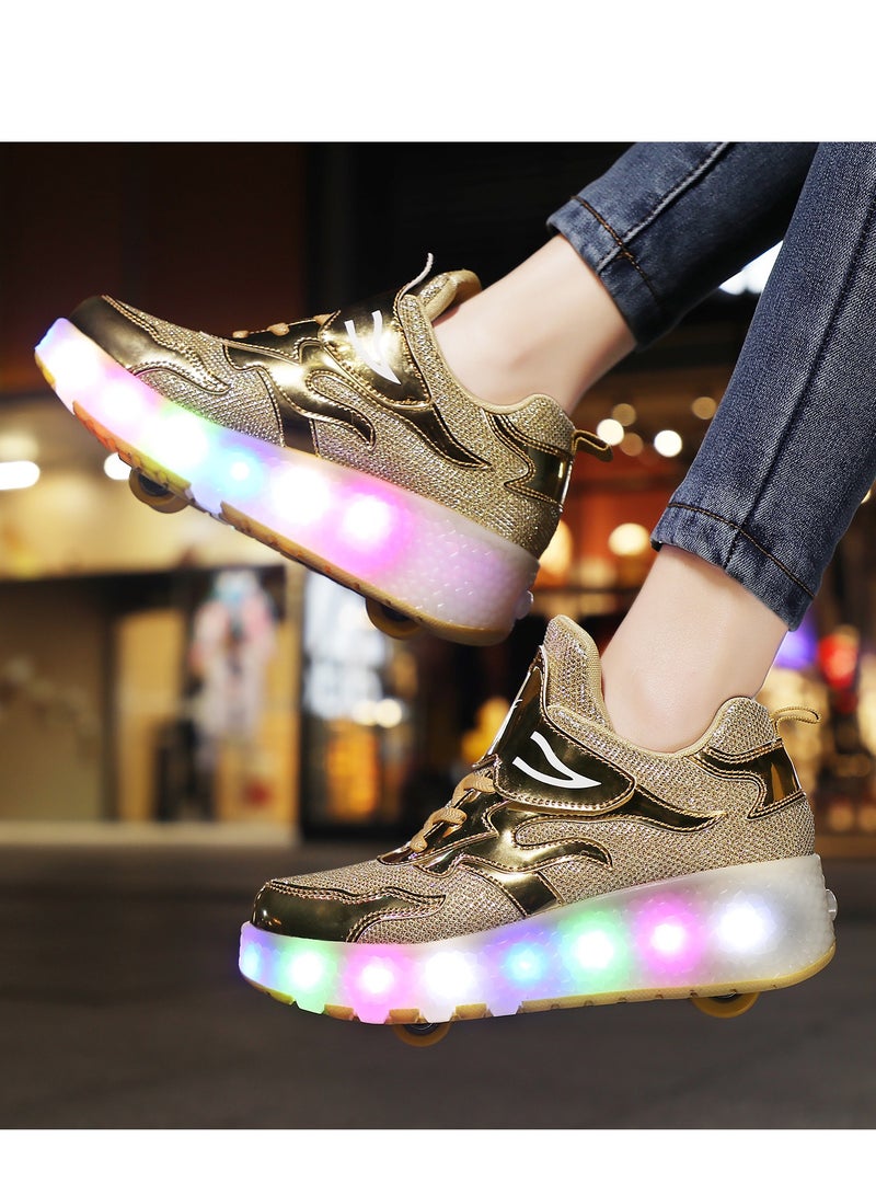 Loquat LED Flash Light Fashion Shiny Sneaker Skate Shoes With Wheels And Lightning Sole Gold - Image 3