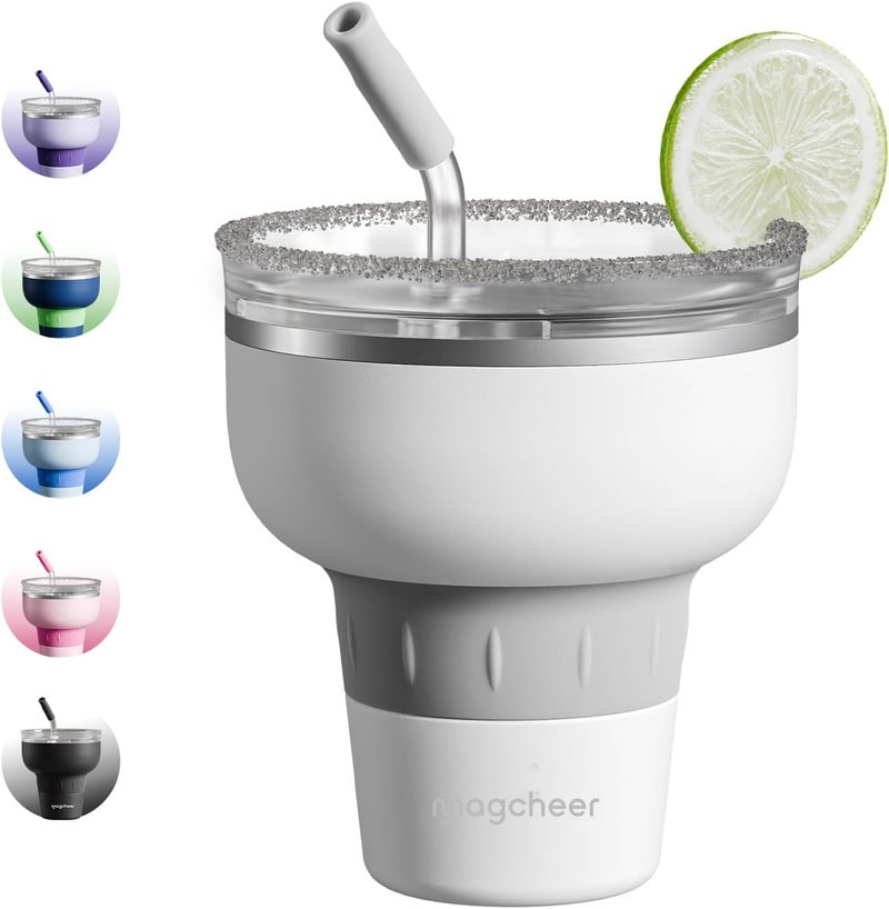 magcheer 500ml Margarita Tumbler with Lid and Straw | Insulated Travel Margarita Glass | Stainless Steel Cocktail Tumbler | Great Gift for Pool Party Vacation(White) - Image 1