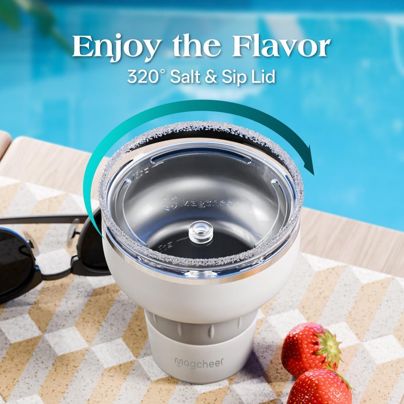 magcheer 500ml Margarita Tumbler with Lid and Straw | Insulated Travel Margarita Glass | Stainless Steel Cocktail Tumbler | Great Gift for Pool Party Vacation(White) - Image 3