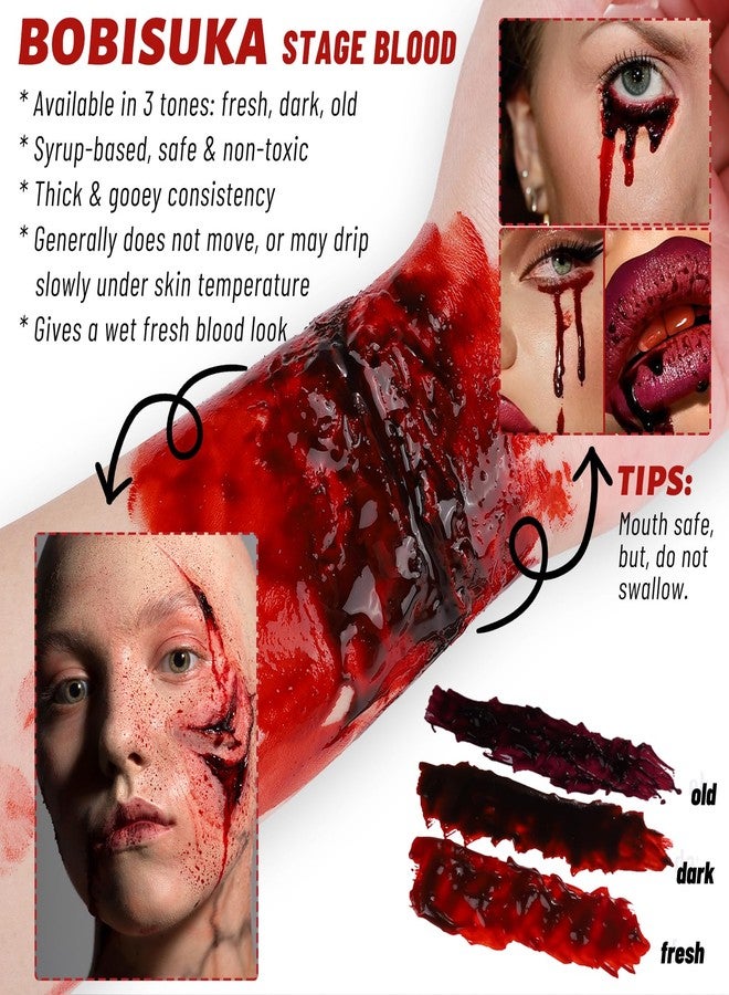 BOBISUKA Halloween Fake Blood, Edible Stage Blood 0.53oz, Realistic Vampire Blood SFX Makeup Kit, Washable Faux Blood Gel for Zombie Monster Special Effects Makeup, Costume Cosplay, Stage&Film (Fresh) - Image 2
