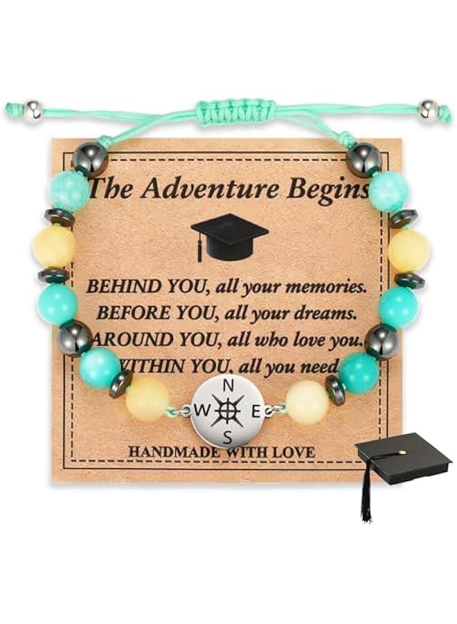 Arabest Graduation Gifts for Her/Him Inspirational Compass Bracelet Adjustable Bracelets for Women/Men Natural Stone Bead Bracelets with Card and Unique Graduation Cap Box for 2025 Graduation Gifts - Image 1