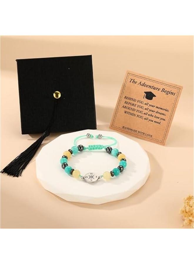 Arabest Graduation Gifts for Her/Him Inspirational Compass Bracelet Adjustable Bracelets for Women/Men Natural Stone Bead Bracelets with Card and Unique Graduation Cap Box for 2025 Graduation Gifts - Image 2