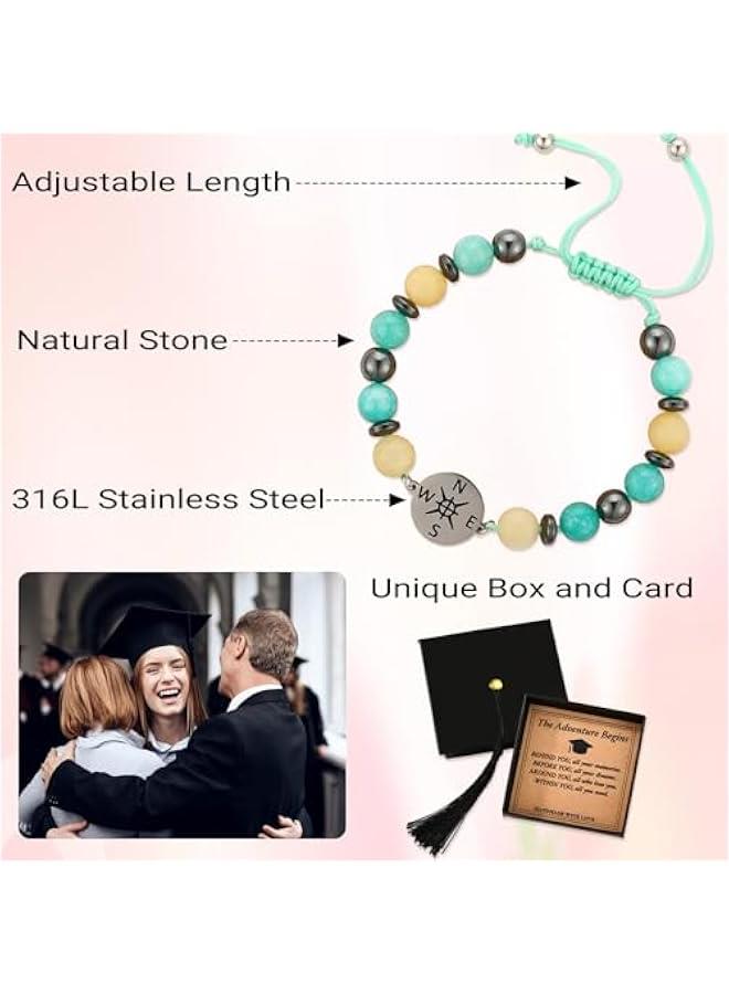 Arabest Graduation Gifts for Her/Him Inspirational Compass Bracelet Adjustable Bracelets for Women/Men Natural Stone Bead Bracelets with Card and Unique Graduation Cap Box for 2025 Graduation Gifts - Image 4