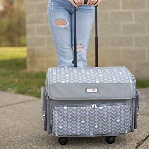 Everything Mary XL Rolling Sewing Machine Case – Purple Floral Craft Bag with 4 Wheels – Collapsible Storage Organizer Compatible with Brother, Singer & Most Machines - Image 5