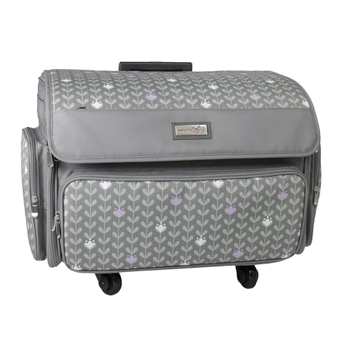 Everything Mary XL Rolling Sewing Machine Case – Purple Floral Craft Bag with 4 Wheels – Collapsible Storage Organizer Compatible with Brother, Singer & Most Machines - Image 1