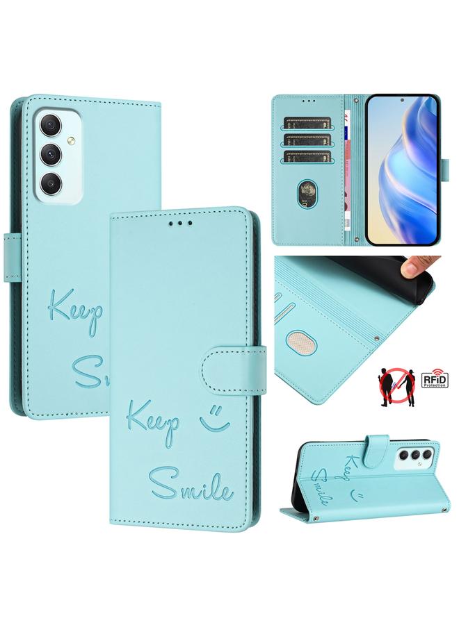 S-TOP Case For Samsung Galaxy A35 5G Smile Embossing RFID Leather Phone Case - Image 1