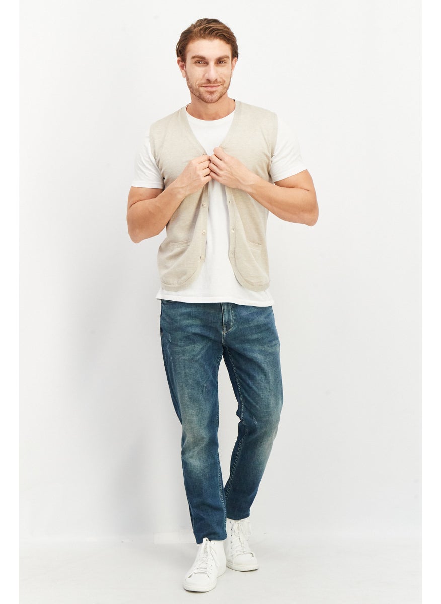 Sorbino Men V Neck Sleeveless Plain Sweater Vest, Beige  - Image 2