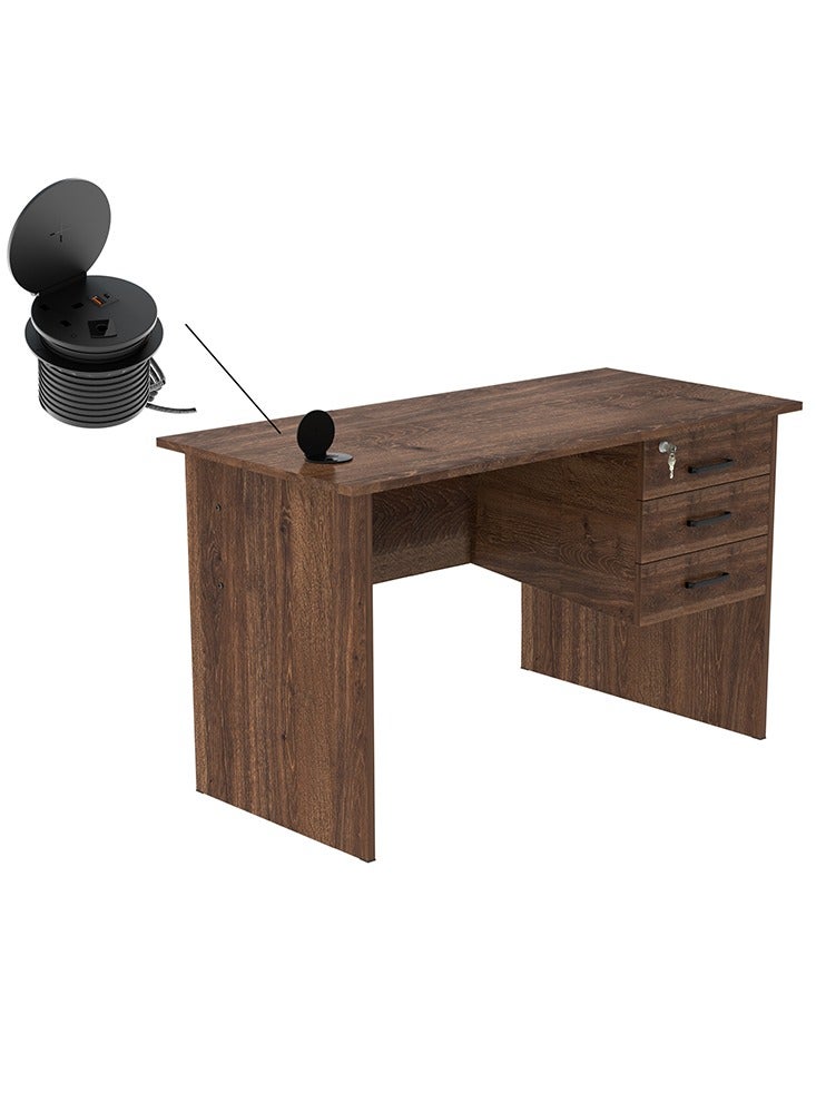 Mahmayi Mahmayi Solama MP1-1260 Writing Table with Hanging Drawers with 51-1H Round Desktop Power Module 1xUSB Slot & 1xEthernet utility port for Office Desk, Confernece Room Table - Brown - Image 1