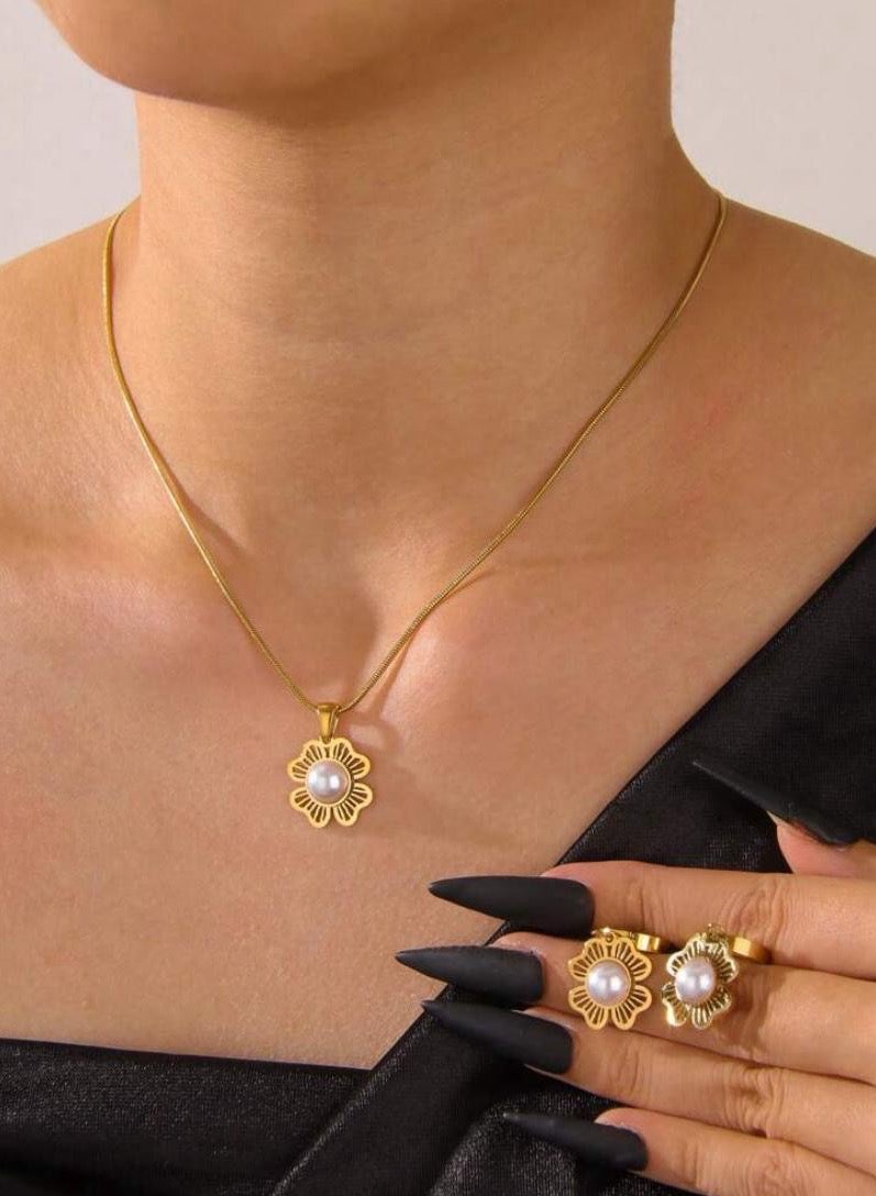 Luxury Stainless Steel Necklace & Earrings Jewelry Set For Women