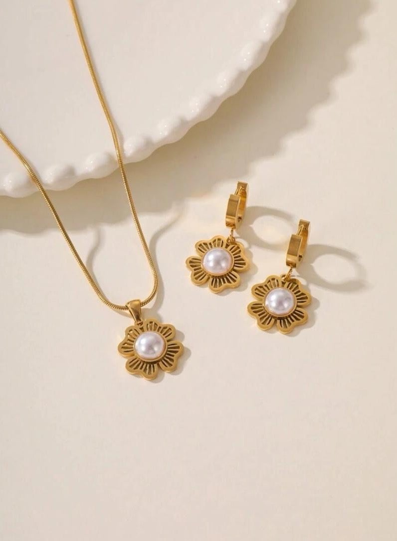 Luxury Stainless Steel Necklace & Earrings Jewelry Set For Women