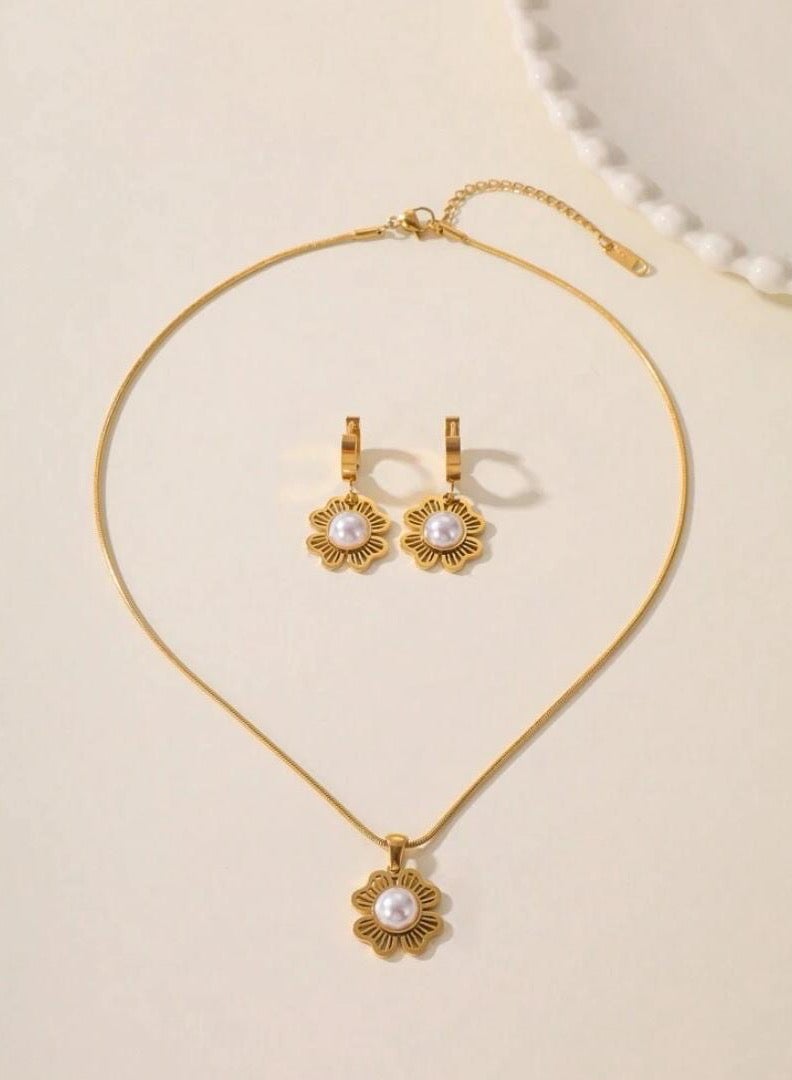 Luxury Stainless Steel Necklace & Earrings Jewelry Set For Women