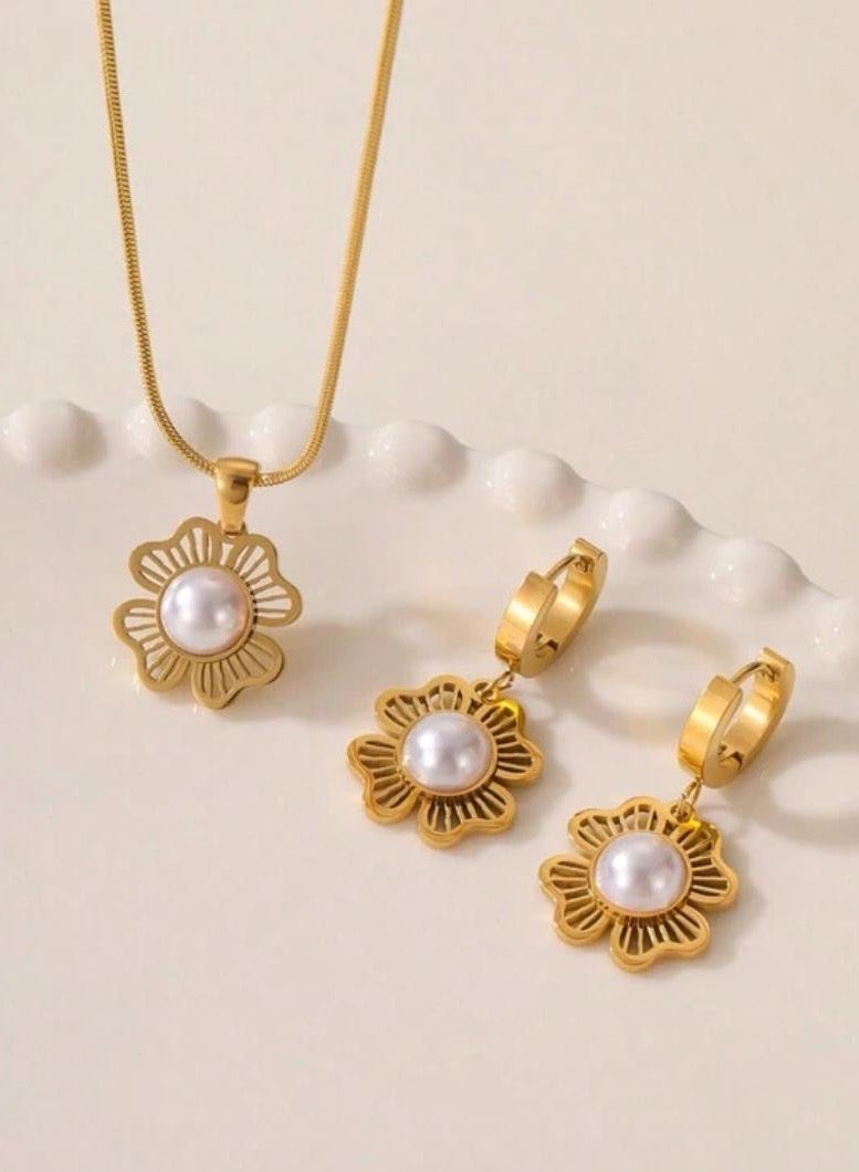 Luxury Stainless Steel Necklace & Earrings Jewelry Set For Women