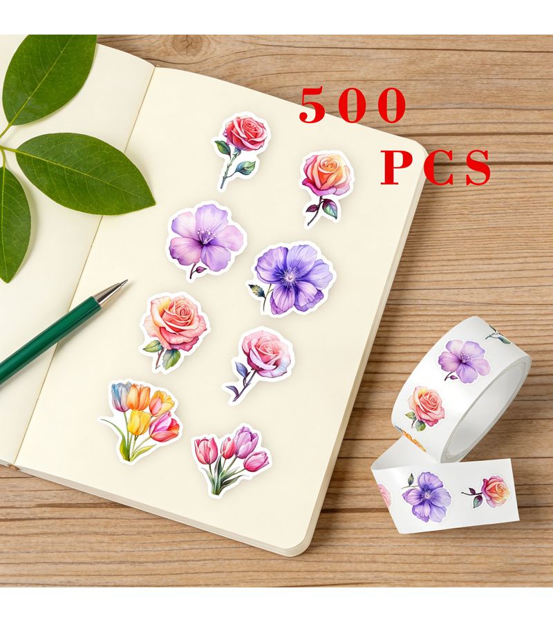 Romantic Flowers Stickers 500pc Roll Cute Envelope Gift Box Seal for DIY Crafts - Image 3