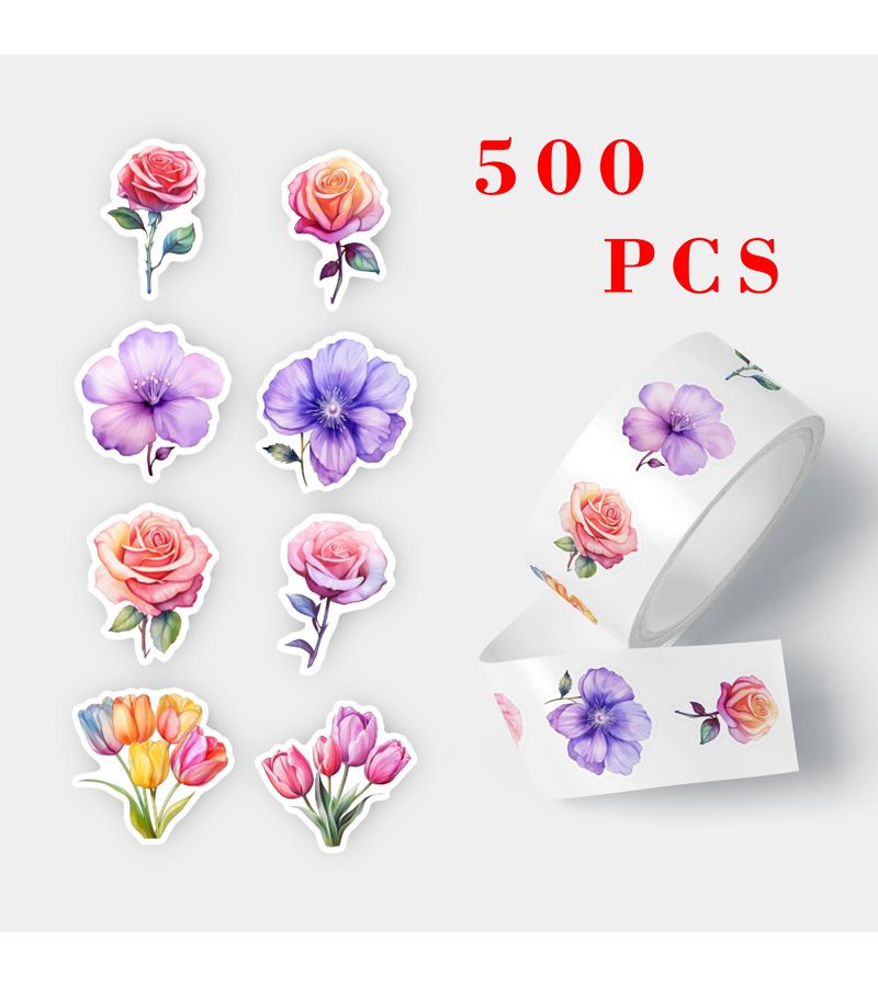 Romantic Flowers Stickers 500pc Roll Cute Envelope Gift Box Seal for DIY Crafts - Image 1