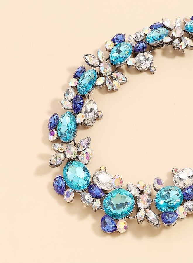 Chargances Bohemia Blue Rhinestone Choker Crystal Necklace Women's Costume Statement Necklace Fashion Jewelry for Wedding Birdal (Blue) - Image 5