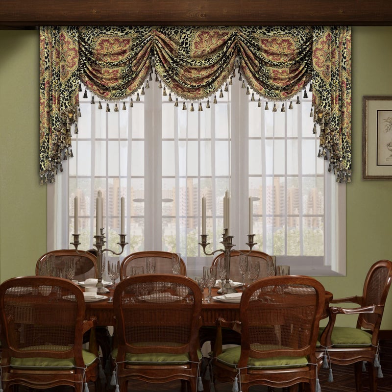 Loom and Mill Luxury Waterfall Valances for Windows Boho Jacquard Thick Swag Waterfall Curtains Valance with Tassels for Living Room Bedroom Party Banquet Decorations Leopard W79 Inch 1 Panel
