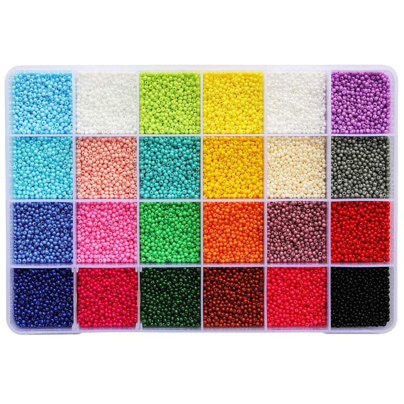 BALABEAD 2mm Round 120 Size Almost Uniform Seed Beads for Making Earring About 20000pcs in Box 24 Colors Opaque Pearl Color Small Seed Beads 850pcsColor 24 Colors