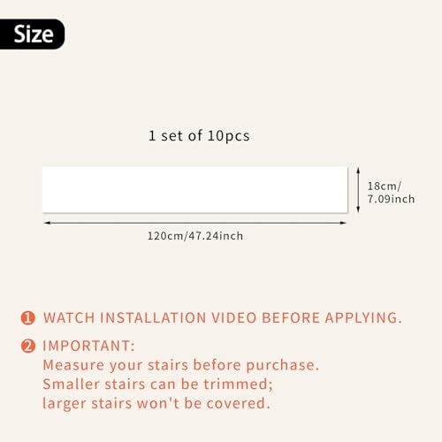 funlife 10 Strips 47.24"x7.08" Peel and Stick Stair Risers Stickers, Self Adhesive Vinyl Stair Stickers Decals, Staircase Murals Decor for Steps, Pure White - Image 3
