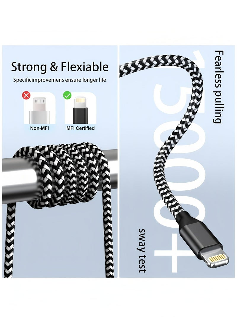 Flyview 3 pcs iPhone Charger 1.8m Apple MFi Certified Fast Charging Lightning Cable Nylon Braided High Speed Transfer Cord for iPhone 14 13 12 11 Pro Max XR XS X 8 7 6 Plus iPad and More - Image 3