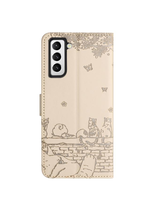 S-TOP Case For Samsung Galaxy S21 Cat Embossing Pattern Leather Phone Case with Lanyard - Image 3