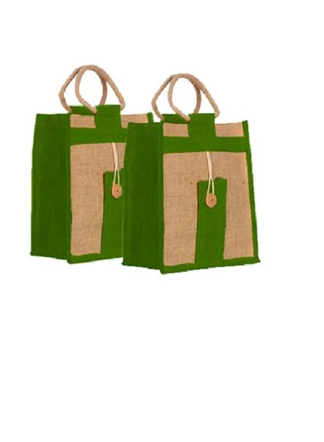 Handmakers ! Green & Beige Jute Handbags | Gift Bag | Fashion Bags (Set of Two) - Image 2