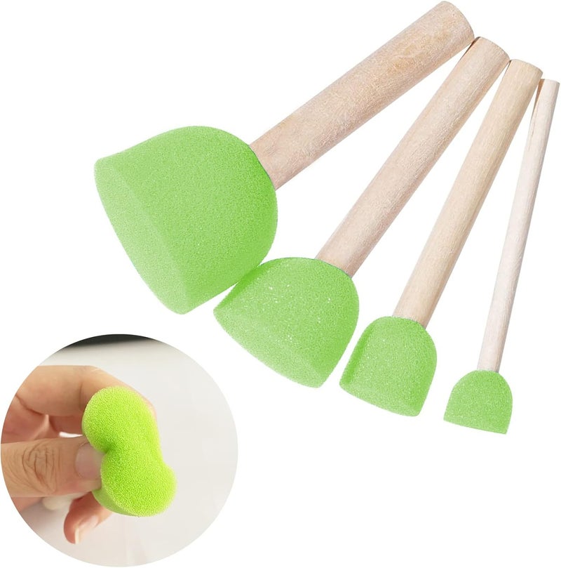 WAFJAMF 20 Pcs Assorted Size Round Sponges Brush Set, 4 Size DIY Paint Tools – Green - Image 3