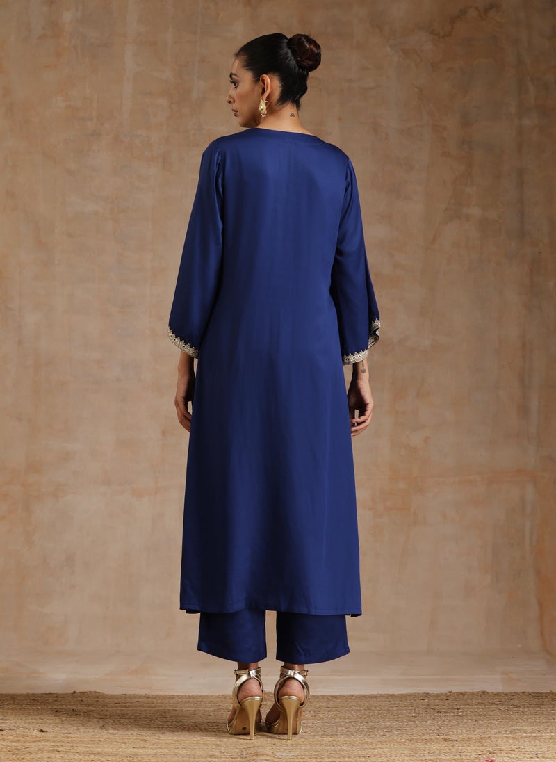 trueBrowns Midnight Blue Relax Kurta Set - Image 2