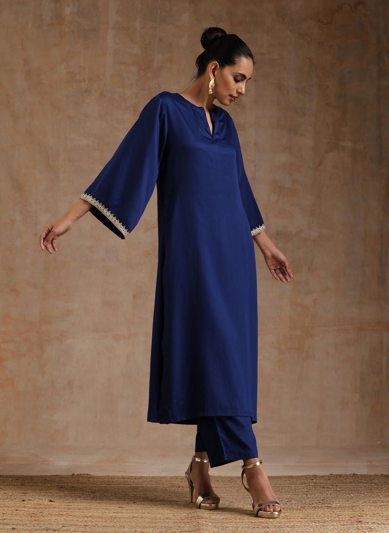 trueBrowns Midnight Blue Relax Kurta Set - Image 1