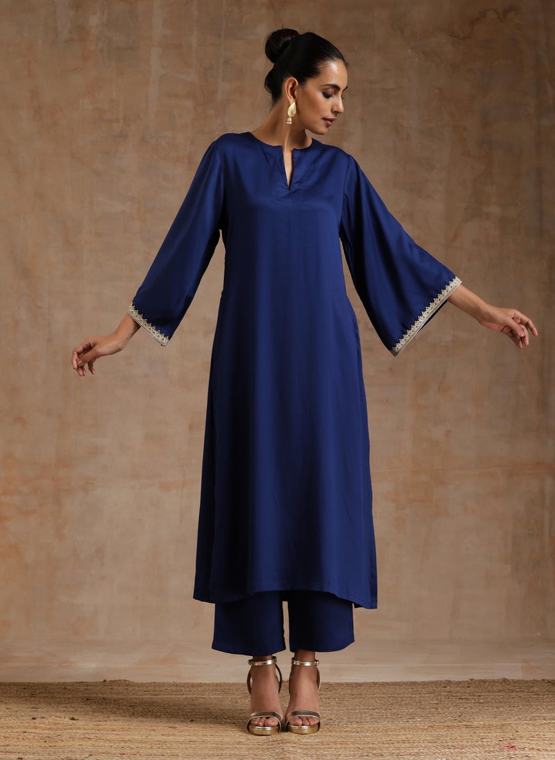 trueBrowns Midnight Blue Relax Kurta Set - Image 3