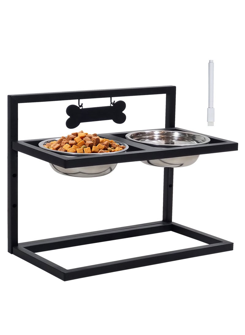 NNC PETS Raised dog bowl stand for Small to Medium dogs, 3 Height adjustable metal dog feeding station with 2 Stainless steel bowls, Name Tag, and Pen, Ideal for indoor use, Easy assembly, 32 cm (Black) - Image 1