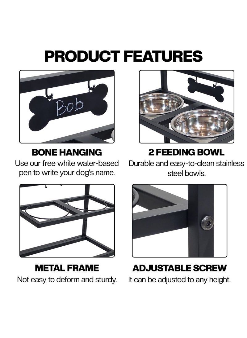 NNC PETS Raised dog bowl stand for Small to Medium dogs, 3 Height adjustable metal dog feeding station with 2 Stainless steel bowls, Name Tag, and Pen, Ideal for indoor use, Easy assembly, 32 cm (Black) - Image 3