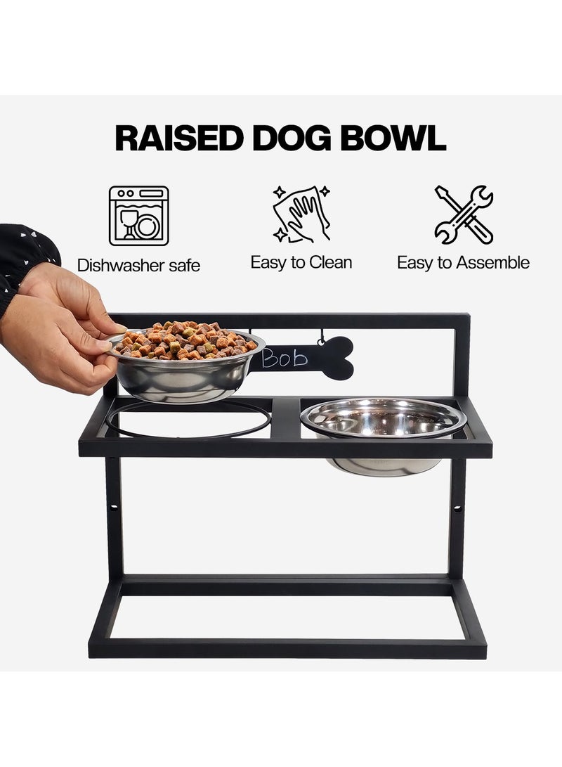 NNC PETS Raised dog bowl stand for Small to Medium dogs, 3 Height adjustable metal dog feeding station with 2 Stainless steel bowls, Name Tag, and Pen, Ideal for indoor use, Easy assembly, 32 cm (Black) - Image 4
