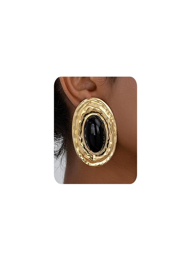 FUTIMELY Chunky Black Gold Earrings for Women,Vintage Large Oval Square Statement Earrings,Trendy Dangle Earring Funky Jewelry (Golden3) - Image 1