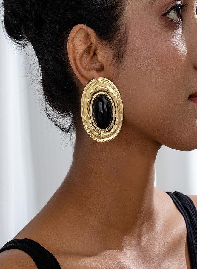 FUTIMELY Chunky Black Gold Earrings for Women,Vintage Large Oval Square Statement Earrings,Trendy Dangle Earring Funky Jewelry (Golden3) - Image 2
