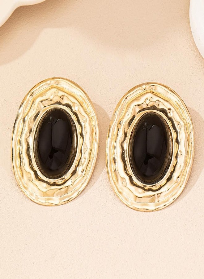FUTIMELY Chunky Black Gold Earrings for Women,Vintage Large Oval Square Statement Earrings,Trendy Dangle Earring Funky Jewelry (Golden3) - Image 5