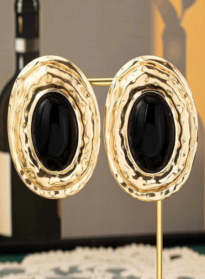 FUTIMELY Chunky Black Gold Earrings for Women,Vintage Large Oval Square Statement Earrings,Trendy Dangle Earring Funky Jewelry (Golden3) - Image 4