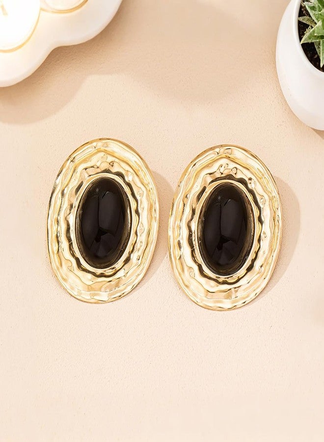 FUTIMELY Chunky Black Gold Earrings for Women,Vintage Large Oval Square Statement Earrings,Trendy Dangle Earring Funky Jewelry (Golden3) - Image 3