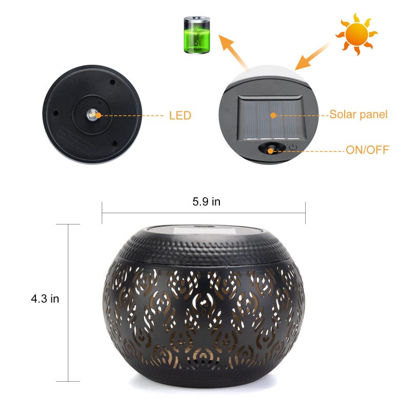 pearlstar Solar Table Light Outdoor Waterproof- Solar Powered LED Lamp Hollowed-Out Black Peacock Feather Metal Desktop Decorative Lantern for Indoor Desk Bedroom Patio Garden Pathway Yard - Image 3