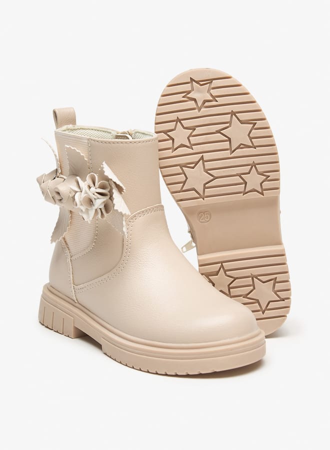 JUNIORS Girls Flower Applique Ankle Boots with Zip Closure and Pull Tab - Image 4