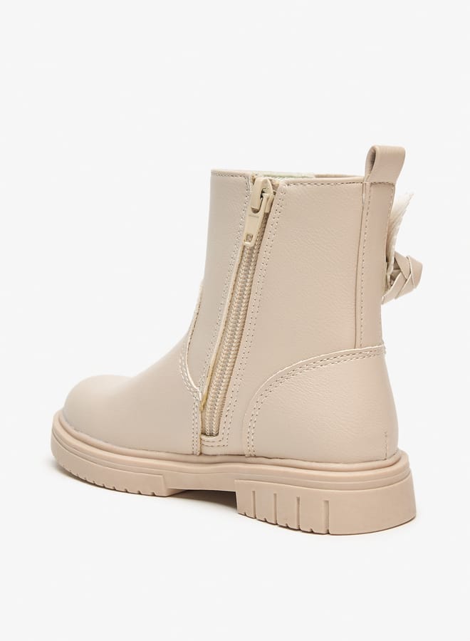 JUNIORS Girls Flower Applique Ankle Boots with Zip Closure and Pull Tab - Image 2