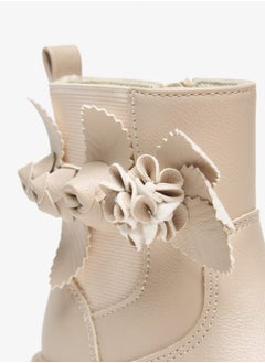 JUNIORS Girls Flower Applique Ankle Boots with Zip Closure and Pull Tab  - Image 5