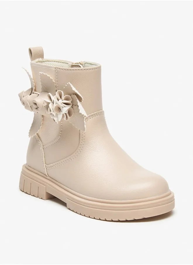 جونيورز Girls Flower Applique Ankle Boots with Zip Closure and Pull Tab