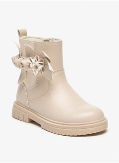 JUNIORS Girls Flower Applique Ankle Boots with Zip Closure and Pull Tab  - Image 1