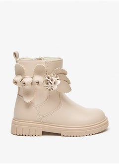 JUNIORS Girls Flower Applique Ankle Boots with Zip Closure and Pull Tab  - Image 3