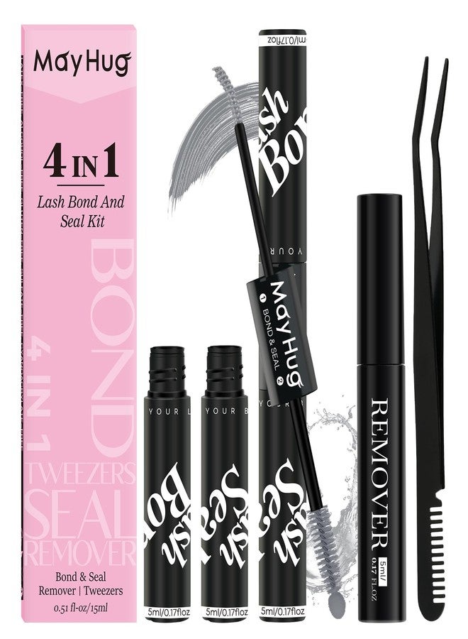 Mayhug Gray Lash Bond and Seal Kit with Lash Glue Remover and Tweezers Long-Lasting, Waterproof For DIY Eyelash Extension At Home Use Beginners Friendly Kit 4-in-1 - Image 1