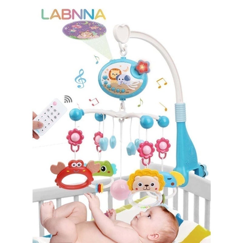 Baby Crib Mobile with Lights, Music and Teether Rattle, Universal Crib Attachment with Star Projector Function, Adorable Crib Hanging Toys, Multifunctional Hanging Toys, Ideal Nursery Toy for Babies, 3 AA Batteries Required Not Included - Image 1